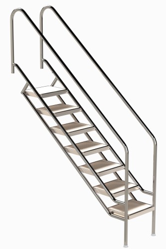 Eichenwald Pooltreppe Modell 08.1 Miami Beckentiefe 1799mm Ausladung 1838mm 7 Edelstahl Waffelblech-Stufen