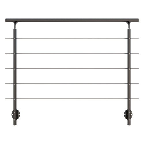 Dolle Brüstungsgeländer zur Wandmontage 1,5m Aluminium anthrazit mitlaufende Edelstahlstäbe Pfosten anthrazit oval, Handlauf, rund