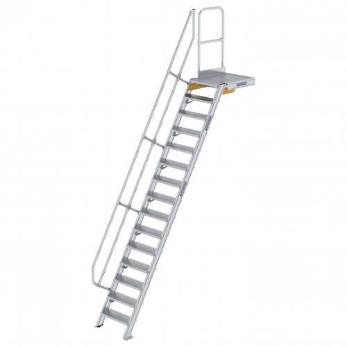 MUNK Treppe mit Plattform 60° inkl. einen Handlauf, 600mm Stufenbreite, 15 Stufen