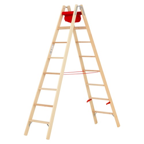 Hymer Holz Stufenstehleiter mit Textiltasche 2x8 Stufen