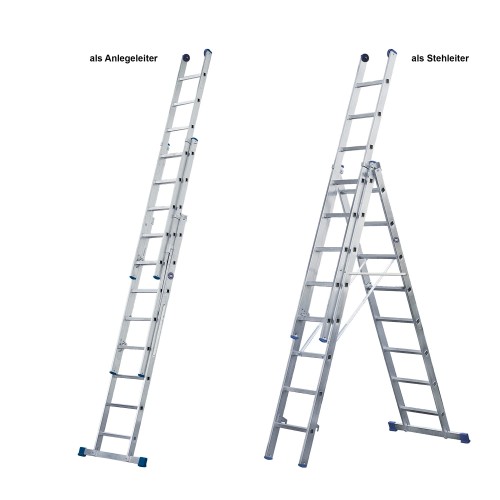 Iller Mehrzweckleiter Eurostars mit Wandlaufrollen 3x12 Sprossen