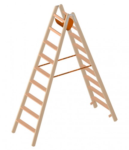 Layher 1020 Holzstehleiter mit 2x9 Stufen