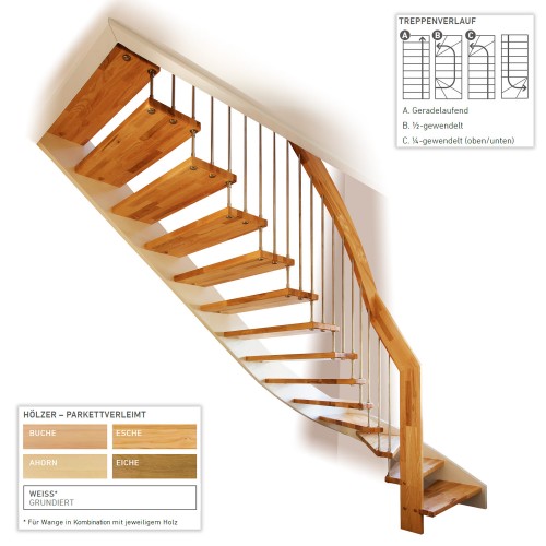 Dolle Geschosstreppe Bilbao 1/2-gewendelt 234-260cm GH Holz rund 30mm Esche versiegelt