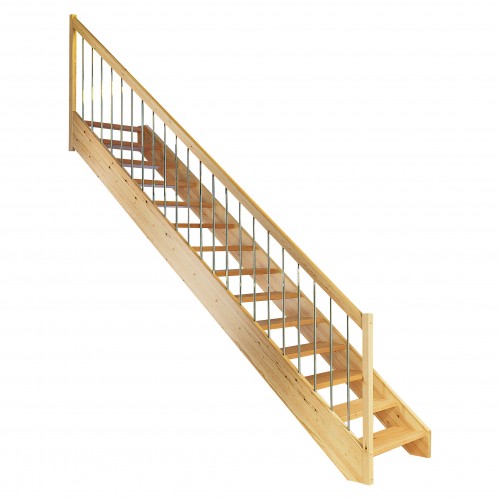 Dolle Geschosstreppe Palma Geradelaufend 228-320 cm GH in Kiefer mit Geländer aus Holz rund 22cm