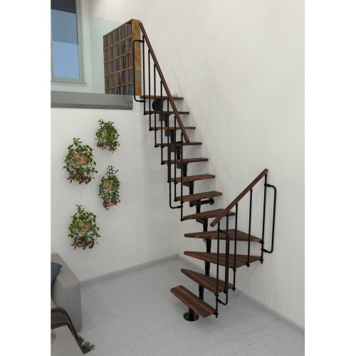 Minka Mittelholmtreppe Joker Turn 35 - 304cm Geschosshöhe Walnuss Schwarz