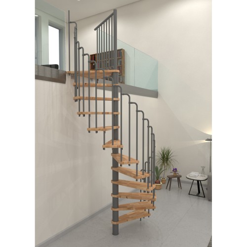 Minka Spindeltreppe Paris 38 - 282cm Geschosshöhe Buche Grau 140cm Durchmesser