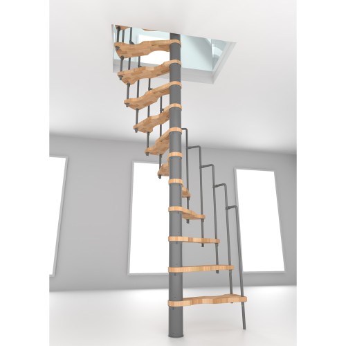 Minka Spindeltreppe Suono 47 - 305,5cm Geschosshöhe Buche Grau für 140x78cm Deckenöffnung