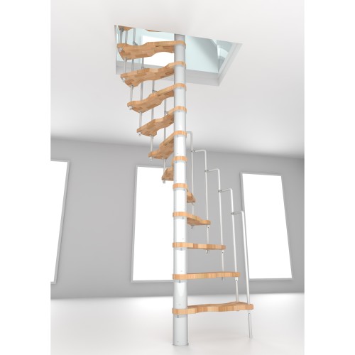 Minka Spindeltreppe Suono 47 - 305,5cm Geschosshöhe Buche Weiß für 140x78cm Deckenöffnung
