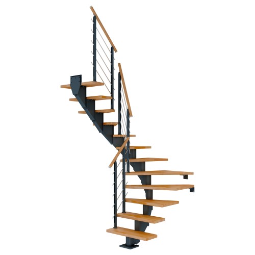 Dolle Mittelholmtreppe Hamburg 1/2 gewendelt Buche, geölt 75 cm breit für GH 222 – 258 cm UK Metall Anthrazit mit Geländer