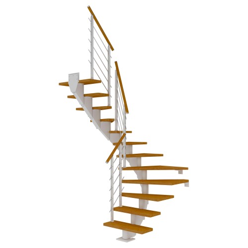 Dolle Mittelholmtreppe Hamburg 1/2 gewendelt Eiche, geölt 85 cm breit für Geschosshöhen 222 – 258 cm UK Metall Weiß inkl. einseitigem Designgeländer