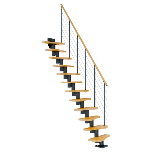 Dolle Mittelholmtreppe Basel Buche, lackiert 64 cm breit für Geschosshöhen 258 – 315 cm UK Metall Anthrazit inkl. einseitigem Designgeländer