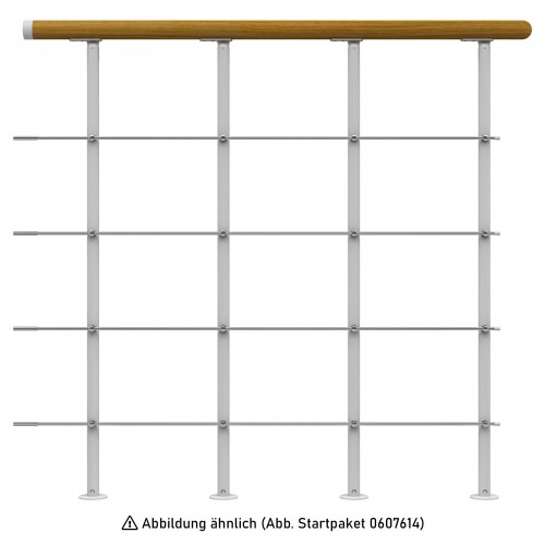 Dolle Brüstungsgeländer Erweiterungspaket 1m lang in Eiche/weiß mit mitlaufenden Edelstahlstäben für Mittelholmtreppe Boston