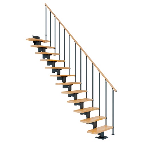 Dolle Mittelholmtreppe Cork Buche, lackiert Gerade 79 cm breit für GH 259 – 315 cm UK Metall Anthrazit mit Geländer