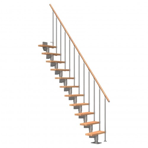 Dolle Mittelholmtreppe Dublin gerade aus Buche 65cm breit für Geschosshöhen 222-270cm UK Metall grau metallic