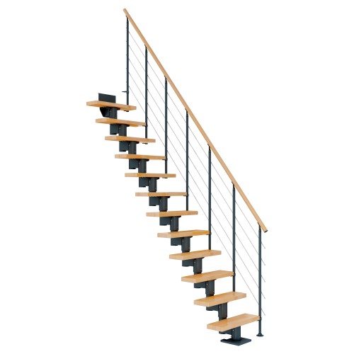 Dolle Mittelholmtreppe Dublin Gerade aus Buche lackiert 75 cm breit für GH 222–270 cm UK Metall Anthrazit mitlaufende Edelstahlstäbe