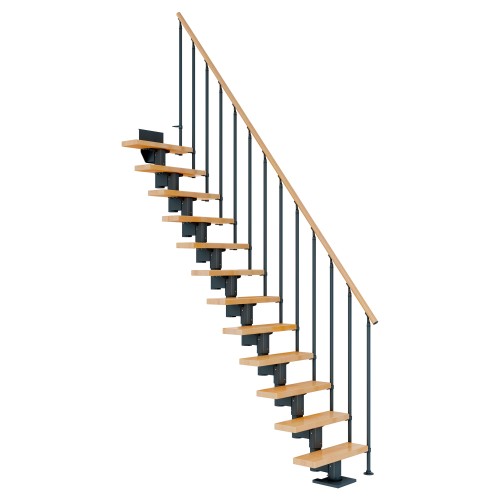 Dolle Mittelholmtreppe Dublin Gerade aus Buche lackiert 75 cm breit für GH 222–270 cm UK Metall Anthrazit mit Einzelstabgeländer