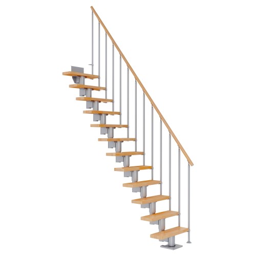 Dolle Mittelholmtreppe Dublin Gerade aus Buche lackiert 75 cm breit für GH 222–270 cm UK Metall Perlgrau mit Einzelstabgeländer