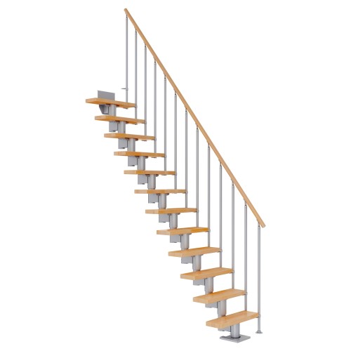 Dolle Mittelholmtreppe Dublin Gerade aus Buche lackiert 71 cm breit für GH 259–315 cm UK Metall Perlgrau mit Einzelstabgeländer