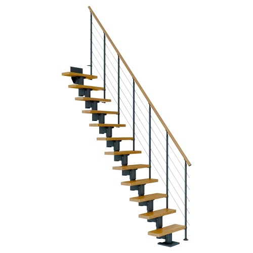 Dolle Mittelholmtreppe Dublin Gerade aus Eiche lackiert 75 cm breit für GH 240–292 cm UK Metall Anthrazit mitlaufende Edelstahlstäbe