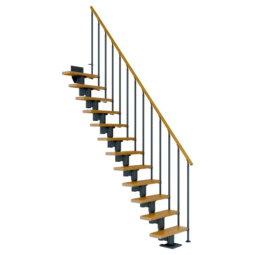 Dolle Mittelholmtreppe Dublin Gerade aus Eiche lackiert 75 cm breit für GH 222–270 cm UK Metall Anthrazit mit Einzelstabgeländer