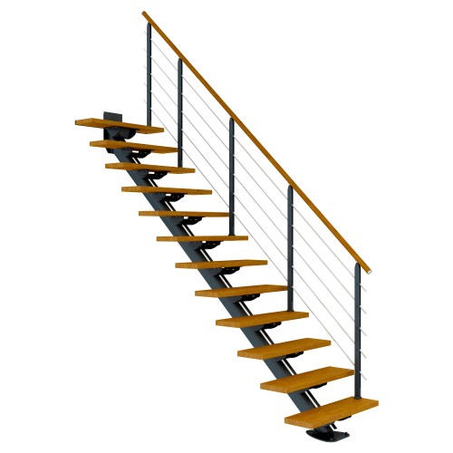 Dolle Mittelholmtreppe Sydney in Eiche, geölt 75 cm breit Gerade für Geschosshöhen 240 – 292 cm UK Metall Anthrazit mit einseitigem Designgeländer