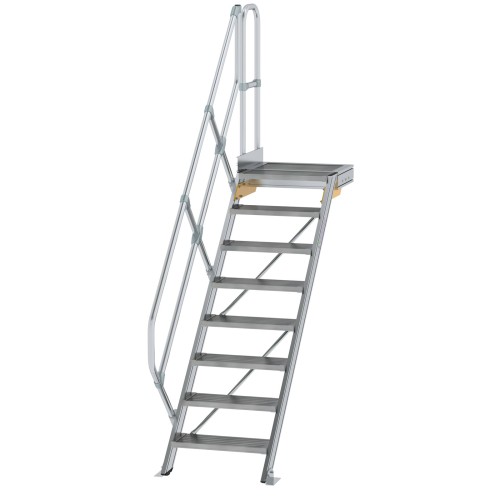 MUNK Treppe mit Plattform 45° inkl. einen Handlauf, 600mm Stufenbreite, 8 Stufen
