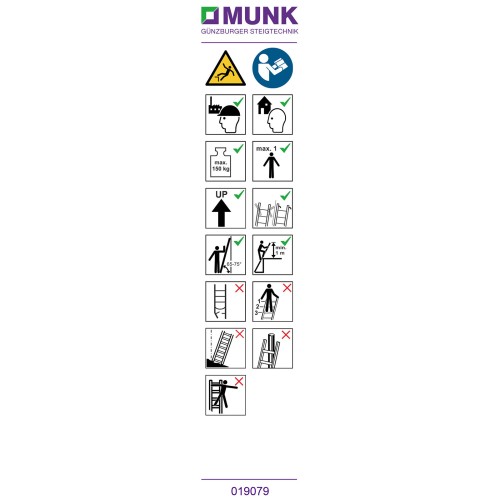MUNK Produktaufkleber Sprossen-Anlegeleiter über 3m bestimmungsgemäße Verwendung 20 Stück