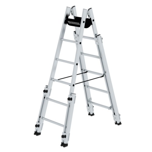 MUNK Aluminium Stehleiter, treppengängig, mit 4 Holmverlängerungen 2x6 Sprossen