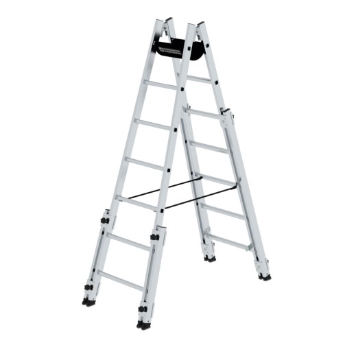 MUNK Aluminium Stehleiter, treppengängig, mit 4 Holmverlängerungen 2x7 Sprossen