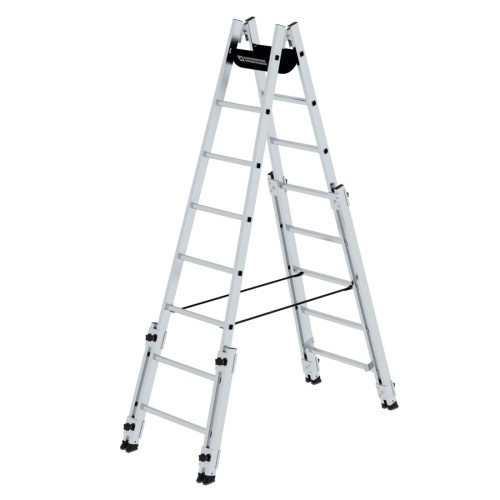 MUNK Aluminium Stehleiter, treppengängig, mit 4 Holmverlängerungen 2x8 Sprossen