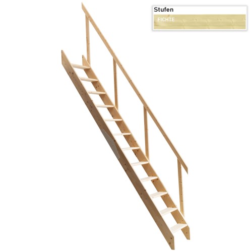 Dolle Raumspartreppe Kiel bis 174,5-283cm Geschosshöhe in Fichte inklusive Geländer