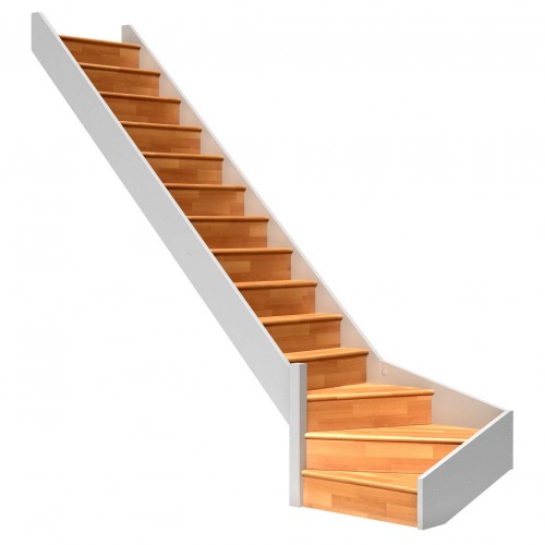 Dolle Raumspartreppe Paris mit Setzstufen Buche weiß Treppenlauf ¼ gewendelt unten links ohne Geländer