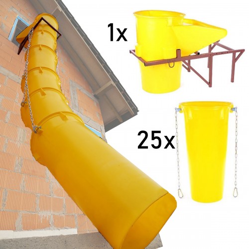 Schuttrutschen-Set gelb mit Trichter, Halterung und 25 Rohren bis 5,5mm Wandstärke 26m