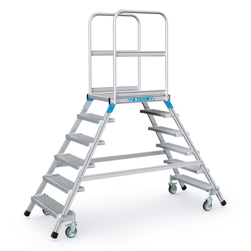 Zarges Podestleiter fahrbar mit 2x6 Stahl-Gitterrost-Stufen