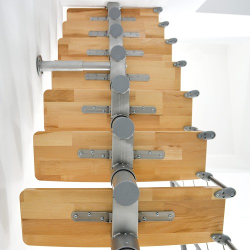 Minka Mittelholmtreppe Comfort in Buche lackiert Unterkonstruktion silber bis 312cm Geschösshöhe
