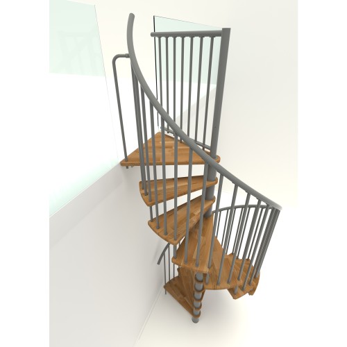 Minka Spindeltreppe Spiral Smart 38 - 305,5cm Geschosshöhe Eiche Grau 140cm Durchmesser