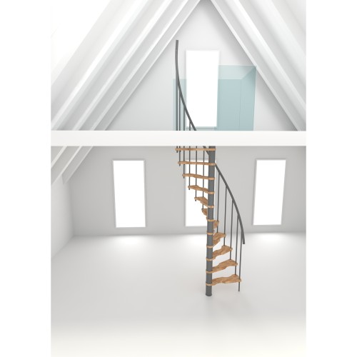 Minka Spindeltreppe Suono Smart 38 - 305,5cm Geschosshöhe Buche Grau für 140x78cm Deckenöffnung