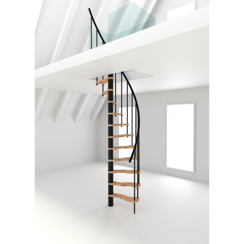 Minka Spindeltreppe Suono Smart 38 - 305,5cm Geschosshöhe Buche Schwarz für 120x68cm Deckenöffnung