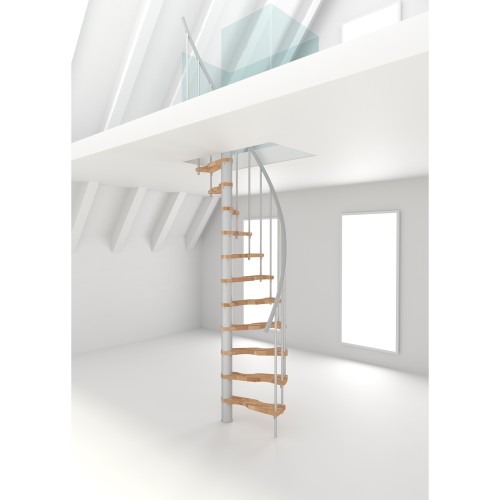 Minka Spindeltreppe Suono Smart 38 - 305,5cm Geschosshöhe Buche Weiß für 120x68cm Deckenöffnung