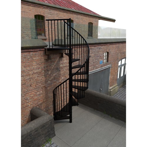 Minka Außenspindeltreppe Rondo Zink Color 38 - 305,5cm Geschosshöhe Schwarz 160cm Durchmesser