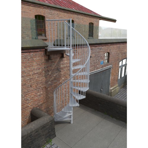 Minka Außenspindeltreppe Rondo Zink Color 38 - 305,5cm Geschosshöhe Weiß 160cm Durchmesser