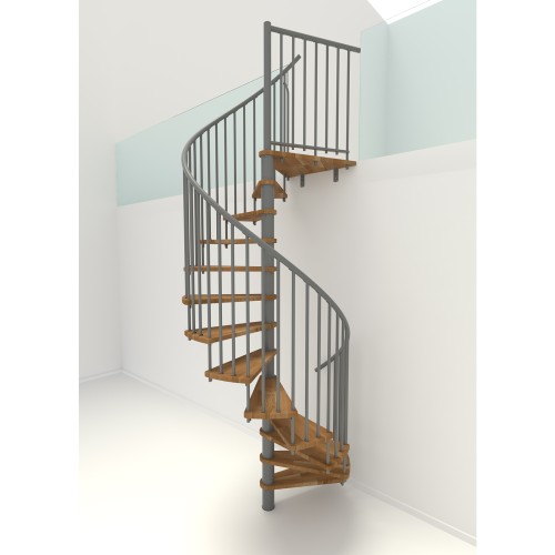 Minka Spindeltreppe Spiral Smart 38 - 305,5cm Geschosshöhe Eiche Grau 140cm Durchmesser
