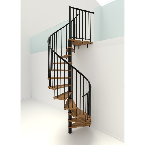 Minka Spindeltreppe Spiral Smart 38 - 305,5cm Geschosshöhe Eiche Schwarz 160cm Durchmesser