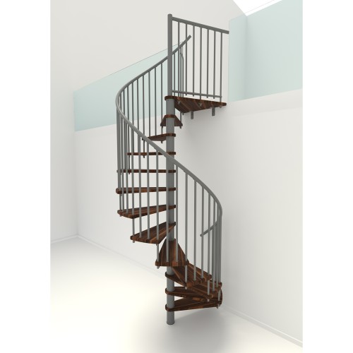 Minka Spindeltreppe Spiral Smart 38 - 305,5cm Geschosshöhe Walnuss Grau 140cm Durchmesser