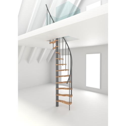 Minka Spindeltreppe Suono Smart 38 - 305,5cm Geschosshöhe Buche Grau für 140x78cm Deckenöffnung