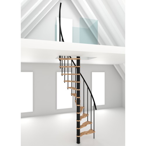 Minka Spindeltreppe Suono Smart 38 - 305,5cm Geschosshöhe Buche Schwarz für 120x68cm Deckenöffnung