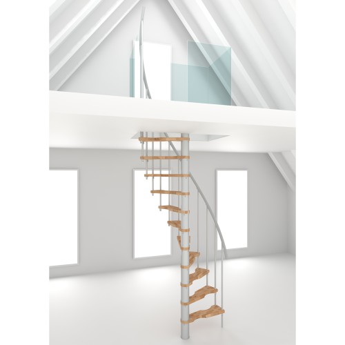 Minka Spindeltreppe Suono Smart 38 - 305,5cm Geschosshöhe Buche Weiß für 120x68cm Deckenöffnung