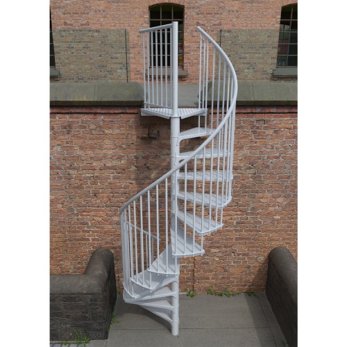Minka Außenspindeltreppe Rondo Zink Color 38 - 305,5cm Geschosshöhe Weiß 120cm Durchmesser