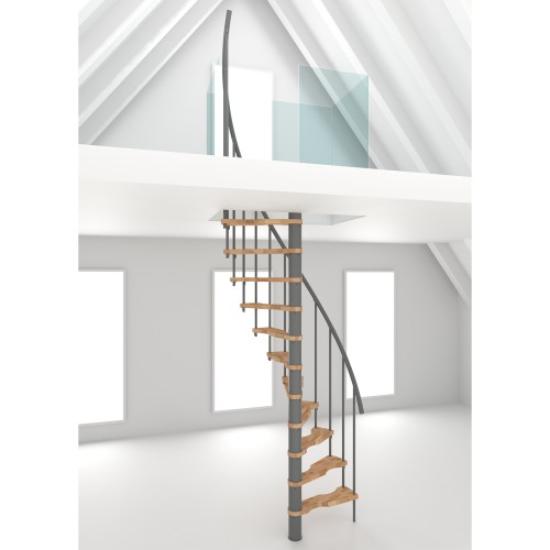Minka Spindeltreppe Suono Smart 38 - 305,5cm Geschosshöhe Buche Grau für 140x78cm Deckenöffnung