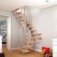 Dolle Mittelholmtreppe Frankfurt 1/2 gewendelt Eiche weiß, geölt 65 cm breit für GH 240 – 279 cm UK Metall Perlgrau mit Geländer-small